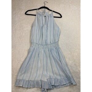 BCBG Generation Blue White Striped Halter Ruffle Jumpsuit Size S